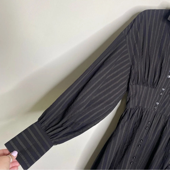 C/MEO Collective Long Sleeve Pinstripe Smocked Reform Midi Shirt Dress Small - Picture 6 of 10